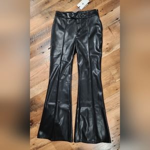 NWT 7 for All Mankind Faux soft leather High Rise Wide Leg Trouser in Black